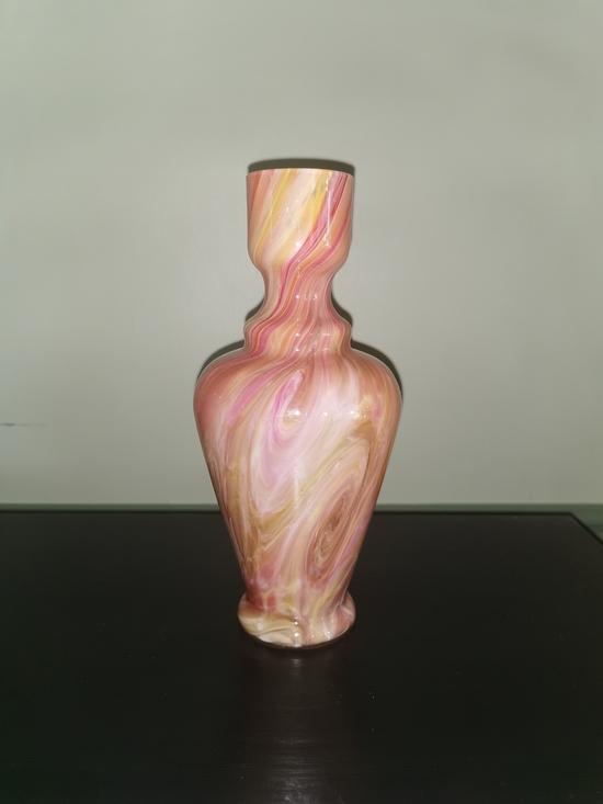Other - Art Glass Vase Pink Amber White Swirl Hourglass Neck 9.75"